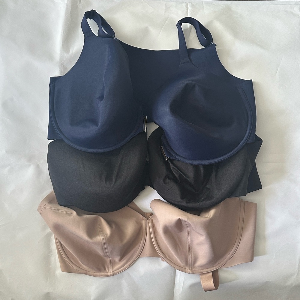 🤩3 BRAS, 40F, Lane Bryant (Black/Blue) Third Love (Tan)